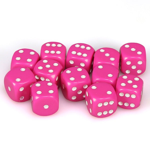 Opaque 16mm d6 Pink/white Dice Block (12 dice)