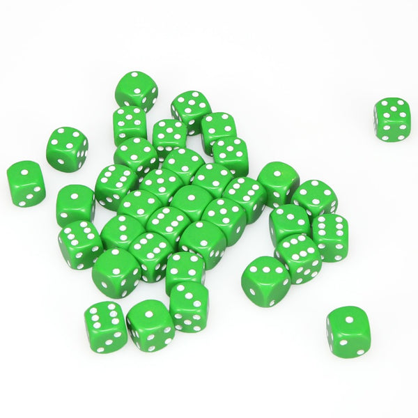 Opaque 12mm d6 Green/white Dice Block (36 dice)
