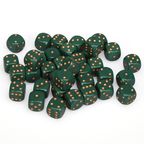 Opaque 12mm d6 Dusty Green/copper Dice Block (36 dice)