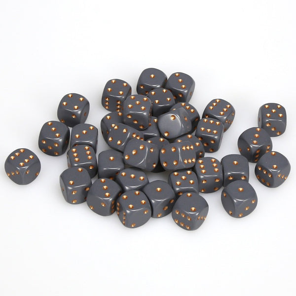 Opaque 12mm d6 Dark Grey/copper Dice Block (36 dice)