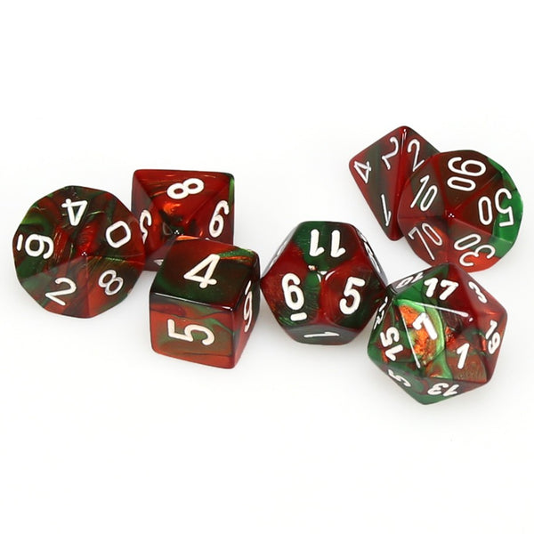 Gemini Polyhedral Green-Red/white 7-Die Set