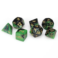 Gemini Polyhedral Black-Green/gold 7-Die Set