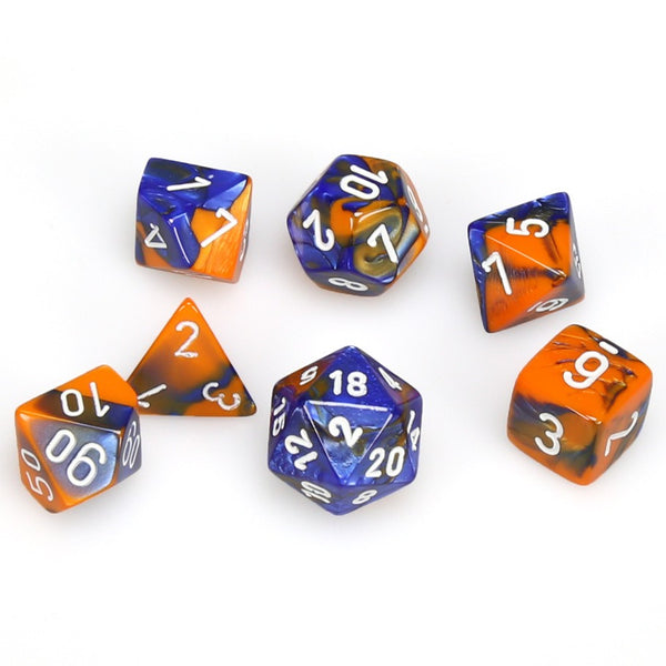Gemini Polyhedral Blue-Orange w/white 7-Die Set
