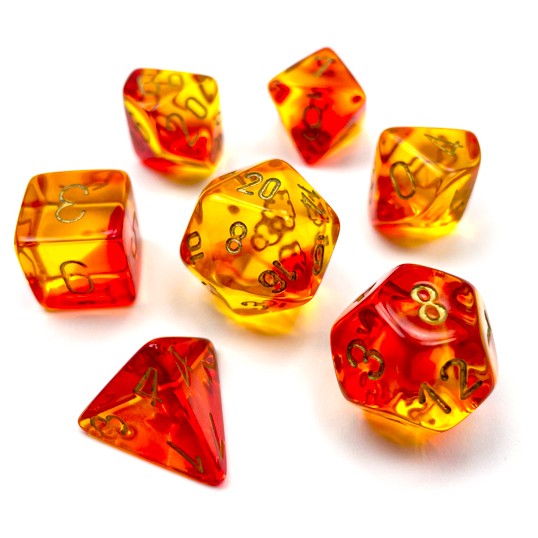 Gemini Polyhedral Translucent Red-Yellow/Gold 7-Die