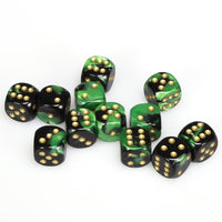 Gemini 16mm d6 Black-Green/gold Dice Block (12 dice)