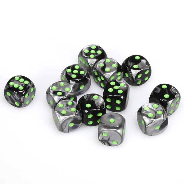 Gemini 16mm d6 Black-Grey/green Dice Block (12 dice)