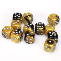 Gemini 16mm d6 Black-Gold/silver Dice Block (12 dice)