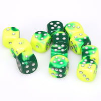 Gemini 16mm d6 Green-Yellow/silver Dice Block (12 dice)