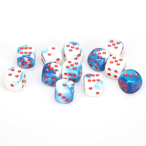 Gemini 16mm d6 Astral Blue-White/red Dice Block (12 dice)