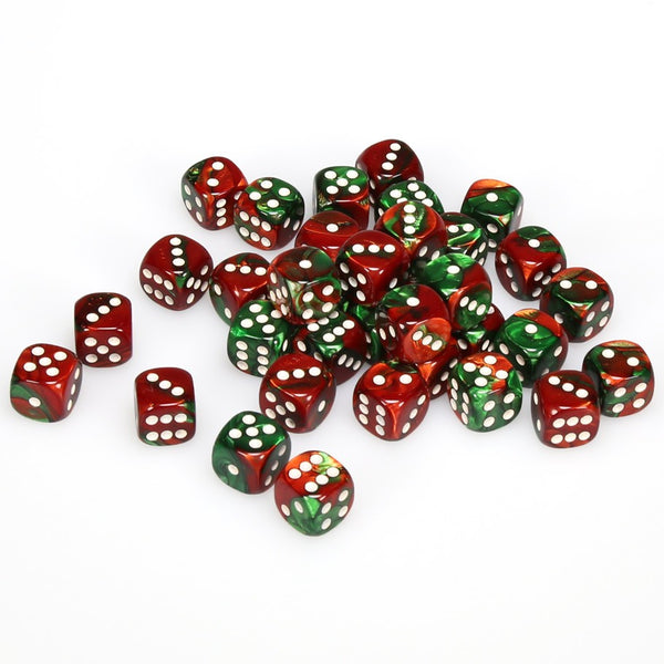 Gemini 12mm d6 Green-Red/white Dice Block (36 dice)