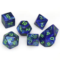 Lustrous Polyhedral Dark Blue w/green 7-Die Set