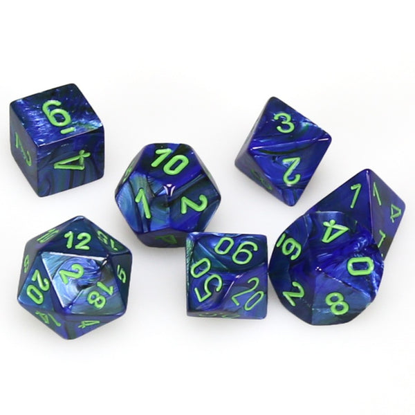 Lustrous Polyhedral Dark Blue w/green 7-Die Set