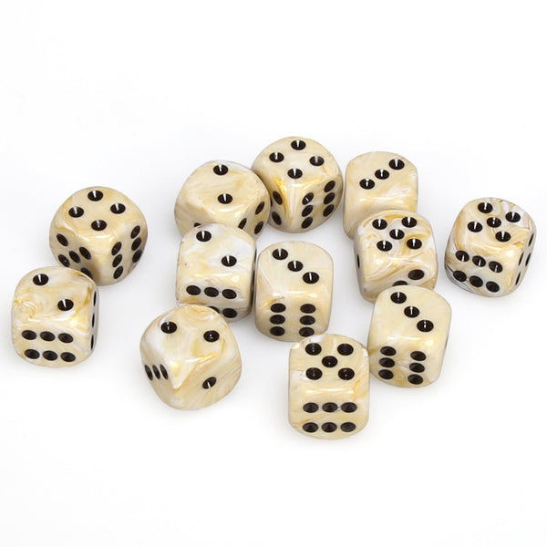 Marble 16mm d6 Ivory/black Dice Block (12 dice)