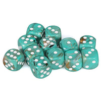 Marble 16mm d6 Oxi-Copper/white Dice Block (12 dice)