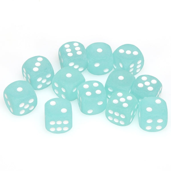 Frosted 16mm d6 Teal/white Dice Block (12 dice)