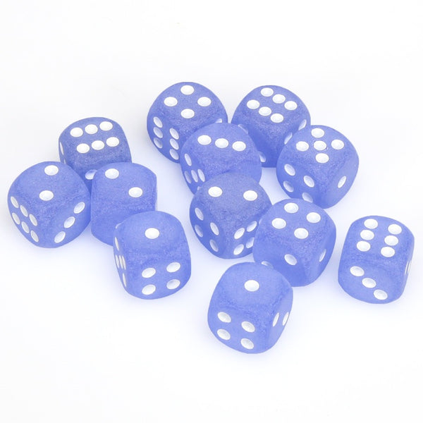 Frosted 16mm d6 Blue/white Dice Block (12 dice)