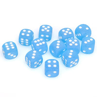 Frosted 16mm d6 Caribbean Blue/white Dice Block (12 dice)