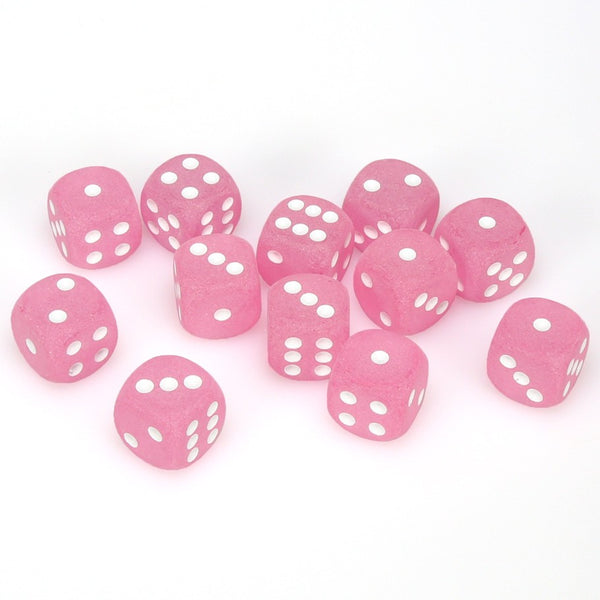 Frosted 16mm d6 Pink/white Dice Block (12 dice)