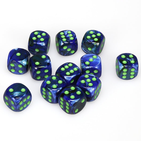 Lustrous 16mm d6 Dark Blue/green Dice Block (12 dice)