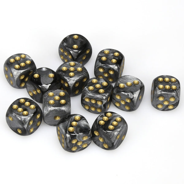 Lustrous 16mm d6 Black/gold Dice Block (12 dice)