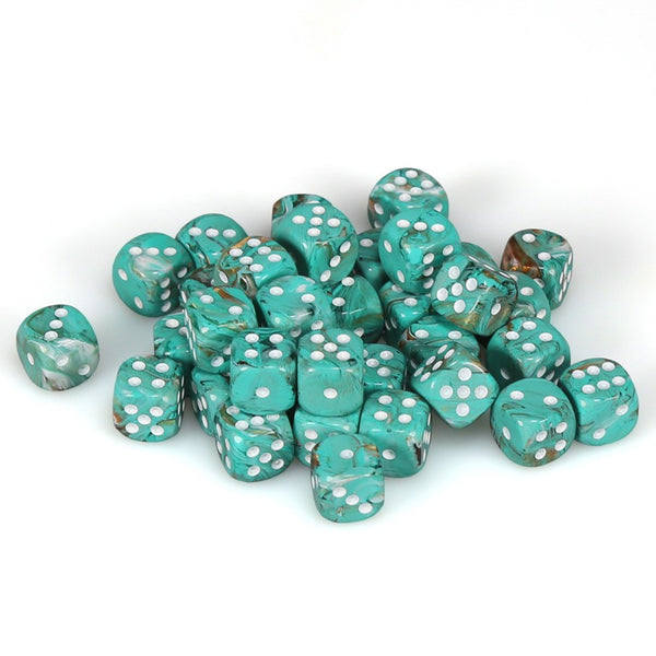 Marble 12mm d6 Oxi-Copper/white Dice Block (36 dice)
