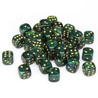 Scarab 12mm d6 Jade/gold Dice Block (36 dice)