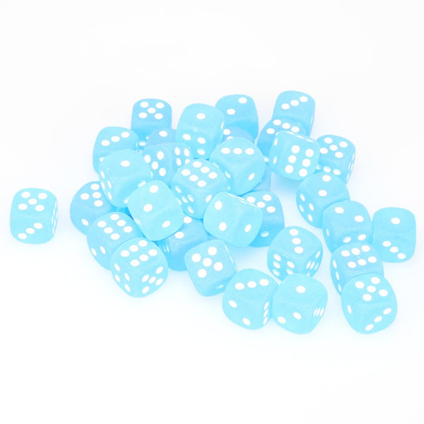 Frosted 12mm d6 Caribbean Blue/white Dice Block (36 dice)