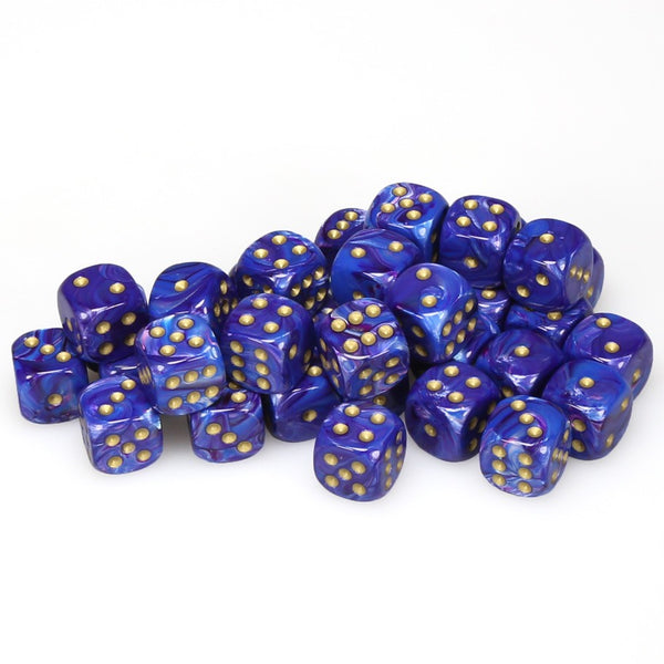 Lustrous 12mm d6 Purple/gold Dice Block (36 dice)