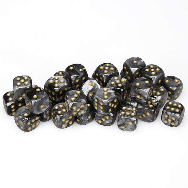 Lustrous 12mm d6 Black/gold Dice Block (36 dice)