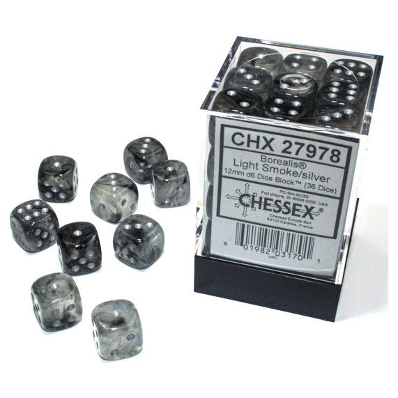Borealis 12mm d6 black/silver Dice Block (36 dice)