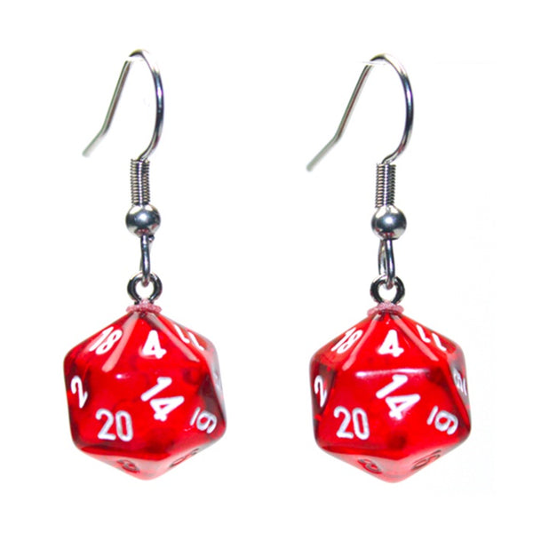Hook Earrings Translucent Red Mini d20