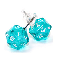 Stud Earrings Translucent Teal Mini d20