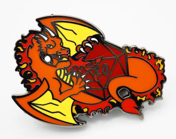 Dice Dragon Enamel Pin: Fire