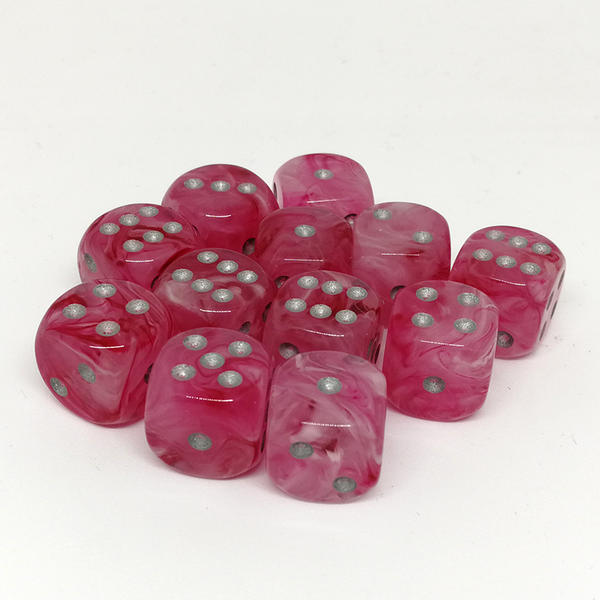 Ghostly Glow 16mm d6 Pink/silver Dice Block (12 dice)