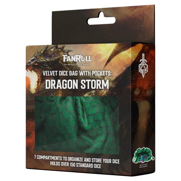 Dragon Storm Velvet Compartment Dice Bag: Green Dragon Scales