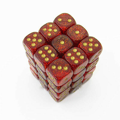 Glitter 12mm d6 Ruby/gold Dice Block (36 dice)